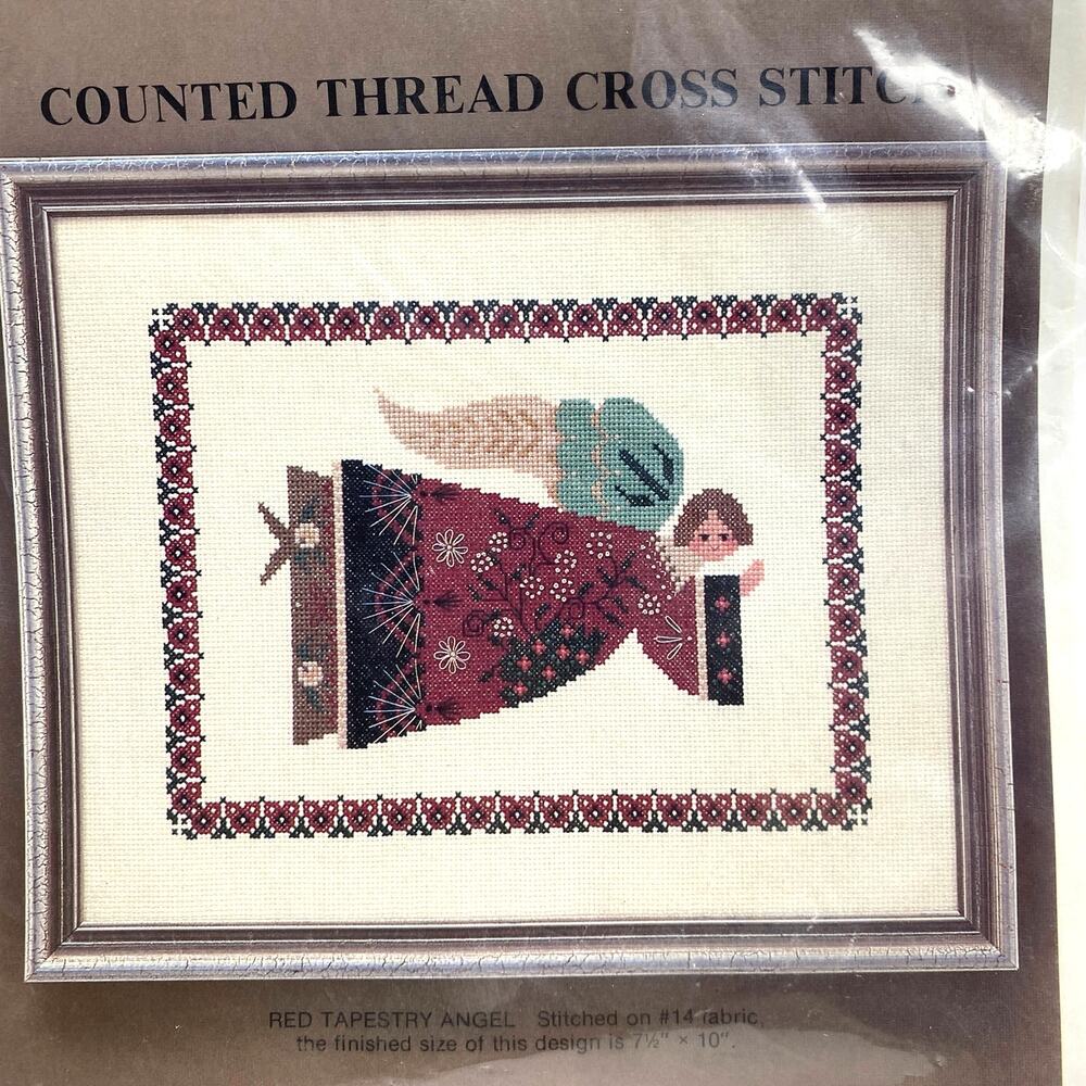 Vintage Astor Place Red Tapestry Angel 7.5x10 Counted Cross Stitch Kit